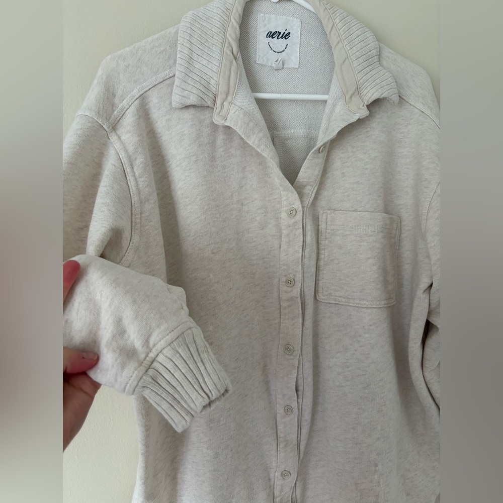 Aerie LumberJane Cream Fleece Oversized Button Down Shirt Size XS - Picture 8 of 8